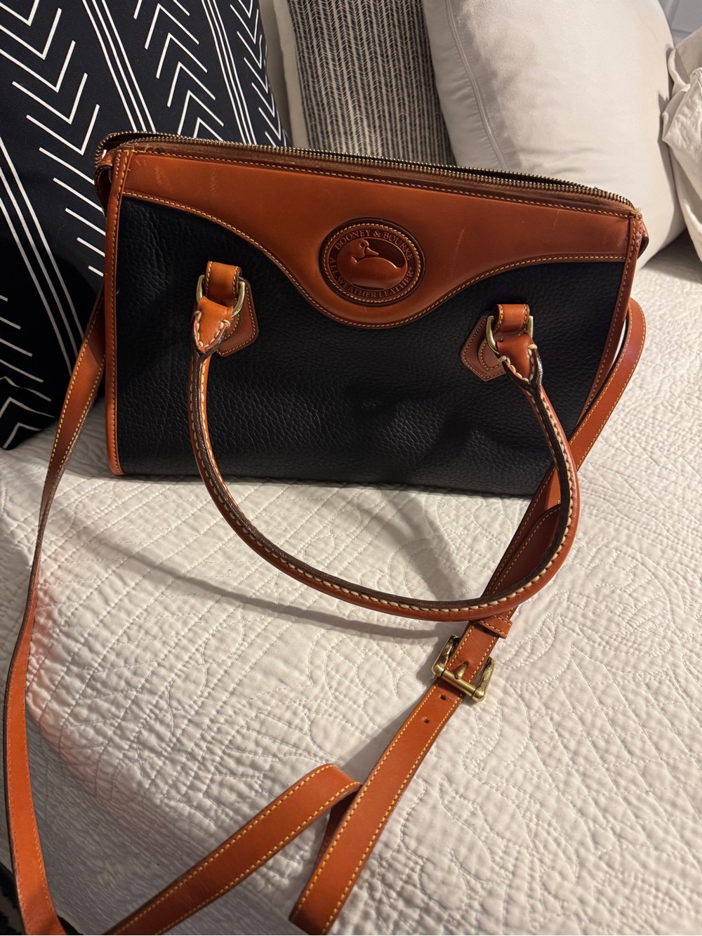 Dooney & Bourke All Weather Navy and Brown Leather Shoulder Bag
